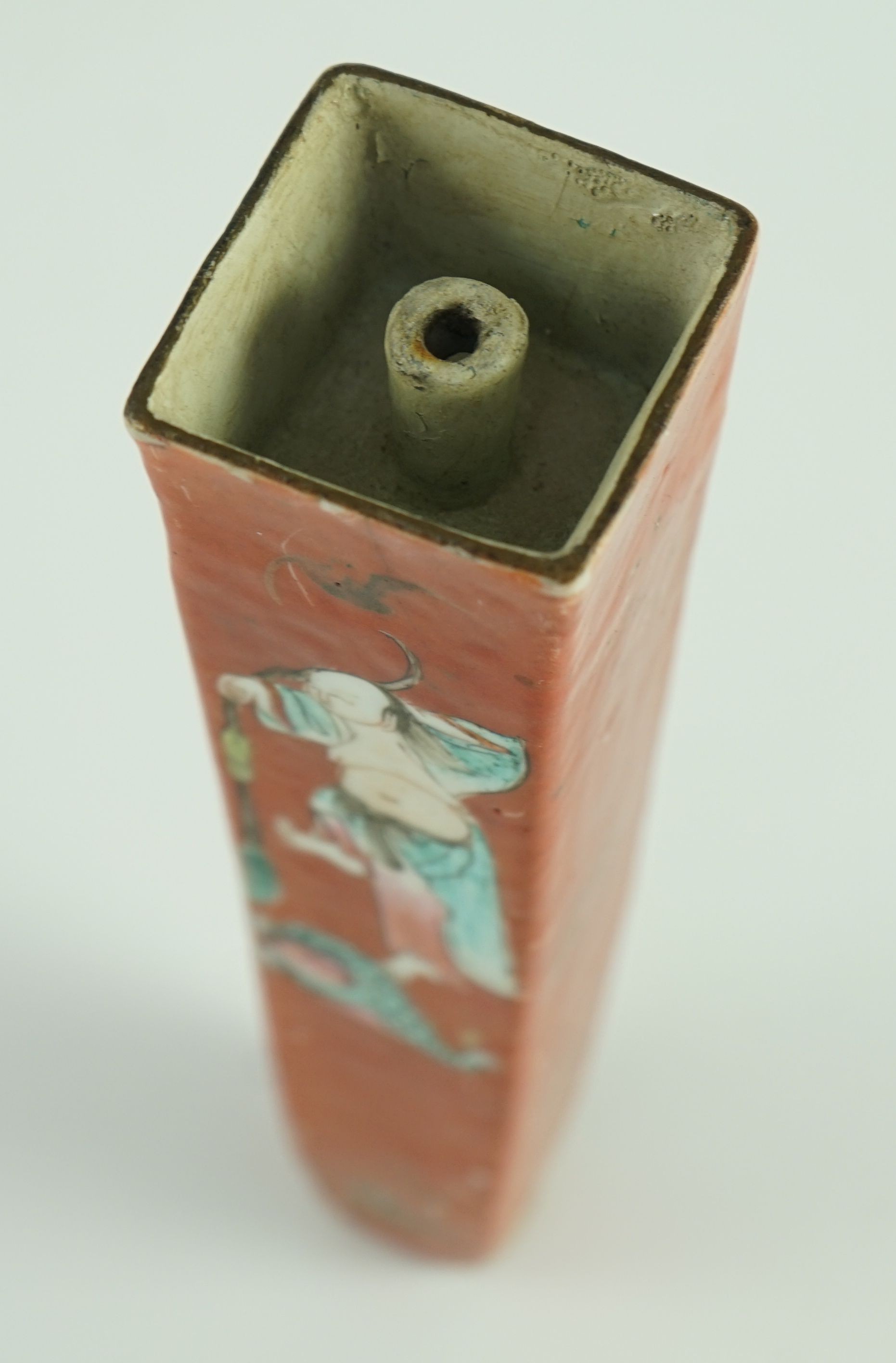 A Chinese coral ground incense stick holder, Jiaqing period 17.5cm high